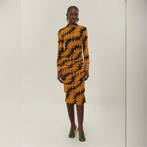 Farm Rio Yellow Copabanana Tulle Midi Dress